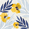Yellow and Navy 1- Floral Art by Linda Woods Mixed Media by Linda Woods Yellow and Navy 1- Floral Art by Linda Woods Mixed Media by Linda Woods