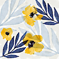 Yellow and Navy 2- Floral Art by Linda Woods Mixed Media by Linda Woods Yellow and Navy 2- Floral Art by Linda Woods Mixed Media by Linda Woods