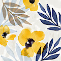 Yellow and Navy 3- Floral Art by Linda Woods Mixed Media by Linda Woods Yellow and Navy 3- Floral Art by Linda Woods Mixed Media by Linda Woods