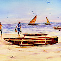 Zanzibar Forzani beach Painting by Sher Nasser Zanzibar Forzani beach Painting by Sher Nasser