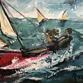 Cat Sailing Painting by Roxy Rich Cat Sailing Painting by Roxy Rich
