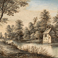 Wooded Landscape with a House beside a River Drawing by Lucas van Uden Wooded Landscape with a House beside a River Drawing by Lucas van Uden