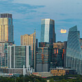 Harvest moon in the Austin skyline at sunset from Zilker Park #3 by Steven Heap