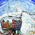 4 Men on a Chair Snowboard Poster by Pete Caswell