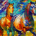 A couple of horses walking - colorful mosaic Digital Art by Nicko Prints A couple of horses walking - colorful mosaic Digital Art by Nicko Prints