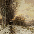 A horse drawn cart on a snowy path by Louis Apol by Louis Apol
