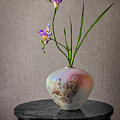 A Raku Vase With Freesias Photograph by Endre Balogh A Raku Vase With Freesias Photograph by Endre Balogh
