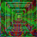 Abstract 3D Rectangles in Green and Red  by Roslyn Wilkins
