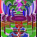 Abstract Circles and Rectangles in Blue and Green by Roslyn Wilkins