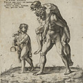 Aeneas rescuing Anchises, a young boy carrying a lantern at left Drawing by Giovanni Jacopo Caraglio Aeneas rescuing Anchises, a young boy carrying a lantern at left Drawing by Giovanni Jacopo Caraglio