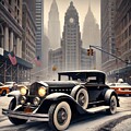 AI-generated image of vintage car on a snowy city street by Ai