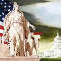 America - Progress of Civilization - America With Eagle At Her Side And Sun At Her Back Painting by Tom Lydon America - Progress of Civilization - America With Eagle At Her Side And Sun At Her Back Painting by Tom Lydon