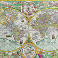 Antique Maps of the World Double Hemisphere Map by Steve Estvanik