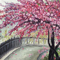 April in Paris Cherry Blossoms Painting by Roxy Rich April in Paris Cherry Blossoms Painting by Roxy Rich