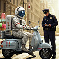 Surreal City Astronaut Ice Cream Delivery Encounter with Police Fine Art Photography by Bob Orsillo by Bob Orsillo