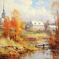 Autumn landscape with church in Suzdal Russia by Svilenka Dankova