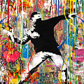Banksy Flower Thrower Colorful Graffiti-Style Pop Street Art by My Banksy
