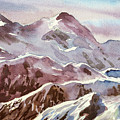 Beautiful Mountain Range Landscape Watercolor Painting  by Irina Sztukowski