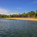 Bel Ombre beach in southern Mauritius with palm trees and sunset light by Miroslav Liska