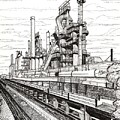 Industrial Elegance Bethlehem Steel Stacks Close-Up Painting by K P Industrial Elegance Bethlehem Steel Stacks Close-Up Painting by K P