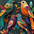 Birds - Folk Art I Digital Art by Jay Schankman Birds - Folk Art I Digital Art by Jay Schankman