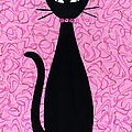 Black Cat with Pink Rhinestone Collar Mixed Media by Donna Mibus Black Cat with Pink Rhinestone Collar Mixed Media by Donna Mibus