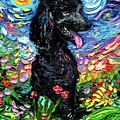 Black Poodle Night 2 Painting by Aja Trier Black Poodle Night 2 Painting by Aja Trier