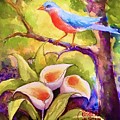 Blue Bird whispers Painting by Caroline Patrick Blue Bird whispers Painting by Caroline Patrick