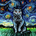 Blue British Shorthair Night Painting by Aja Trier Blue British Shorthair Night Painting by Aja Trier
