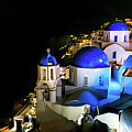 Blue Church Domes at Night, Santorini Greece by M G Whittingham