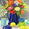 Blue Coffeepot Bouquet Painting by Anne Marie Brown Blue Coffeepot Bouquet Painting by Anne Marie Brown