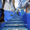 Blue Stairs Reflection in Chefchaouen by Georgia Clare by Georgia Clare