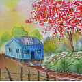 Blue wooden Home by Gloria E Barreto-Rodriguez