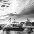 Brancaster Norfolk fishing trawlers at sunrise BW Photograph by Simon Bratt Brancaster Norfolk fishing trawlers at sunrise BW Photograph by Simon Bratt