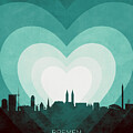 Bremen Germany Skyline Hearts Teal #47 by Michael Tompsett