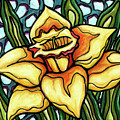 Bright daffodil painting, yellow spring blossom by Nadia CHEVREL