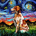Brittany Spaniel Night Painting by Aja Trier Brittany Spaniel Night Painting by Aja Trier