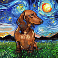 Brown Dachshund Night Painting by Aja Trier Brown Dachshund Night Painting by Aja Trier