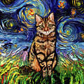 Brown Tabby Night Painting by Aja Trier Brown Tabby Night Painting by Aja Trier