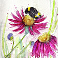 Bumble Bee in the Coneflowers Painting by Roxy Rich Bumble Bee in the Coneflowers Painting by Roxy Rich