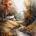 Cabin and Stream I Digital Art by Jay Schankman Cabin and Stream I Digital Art by Jay Schankman