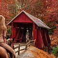 Campbells Covered Bridge Romance South Carolina Autumn Horseback Scene by Bob Pardue