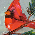 Cardinal in a Fir Tree Painting by Roxy Rich Cardinal in a Fir Tree Painting by Roxy Rich