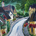 Castle Combe view from Town Square Painting by Roxy Rich Castle Combe view from Town Square Painting by Roxy Rich