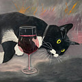 Tuxedo Cat and Red Wine Painting by Karen Zuk Rosenblatt Tuxedo Cat and Red Wine Painting by Karen Zuk Rosenblatt