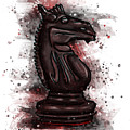 Chess piece splatter art, black chess knight Painting by Nadia CHEVREL Chess piece splatter art, black chess knight Painting by Nadia CHEVREL