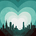 Chicago Illinois Skyline Hearts Teal #64 by Michael Tompsett