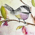Chickadee perched in a Tree Painting by Roxy Rich Chickadee perched in a Tree Painting by Roxy Rich