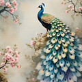 Chinoiserie Peacock with Cherry Blossoms by Audrey Jeanne Roberts