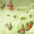 Christmas for the Rabbits Drawing by Kestutis Kasparavicius